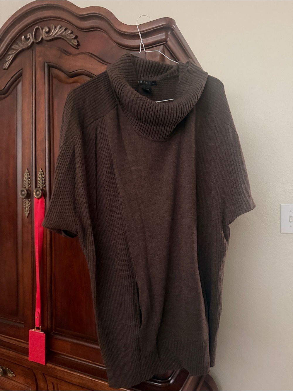 Design History Brown Short-Sleeve Cowl Neck Sweater